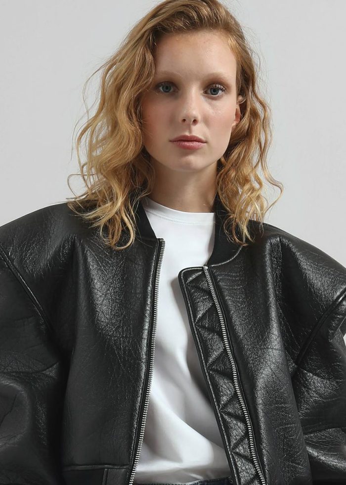 Black The Frankie Shop Outerwear Glane Faux Leather Bomber Jacket - Black Women