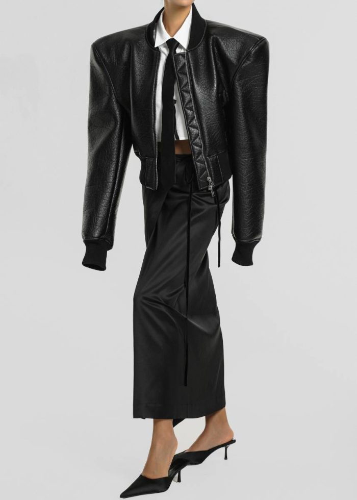 Black The Frankie Shop Outerwear Glane Faux Leather Bomber Jacket - Black Women