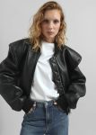 Black The Frankie Shop Outerwear Glane Faux Leather Bomber Jacket - Black Women