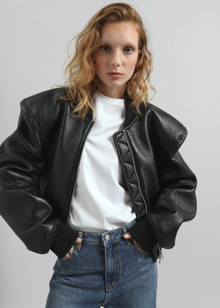 Black The Frankie Shop Outerwear Glane Faux Leather Bomber Jacket - Black Women