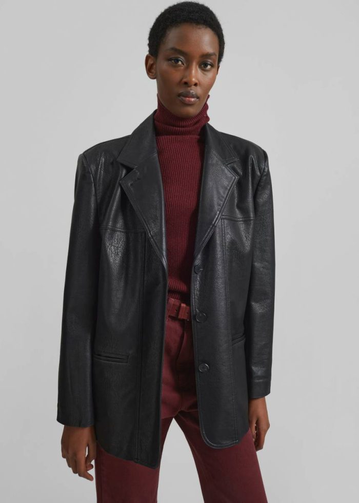 Black The Frankie Shop Outerwear Windham Faux Leather Blazer - Black Women
