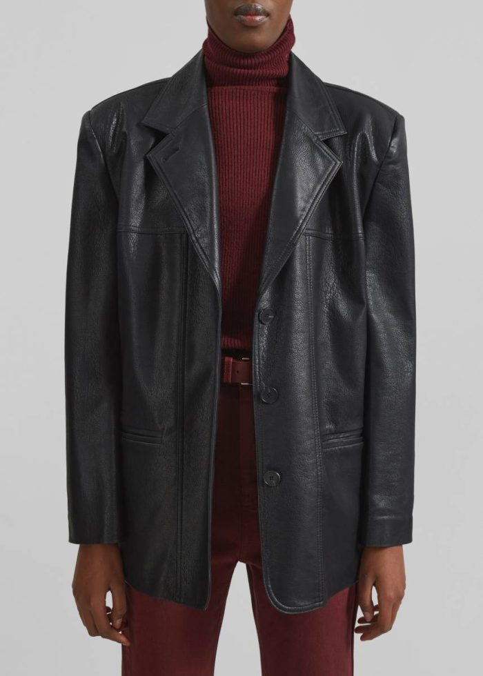 Black The Frankie Shop Outerwear Windham Faux Leather Blazer - Black Women