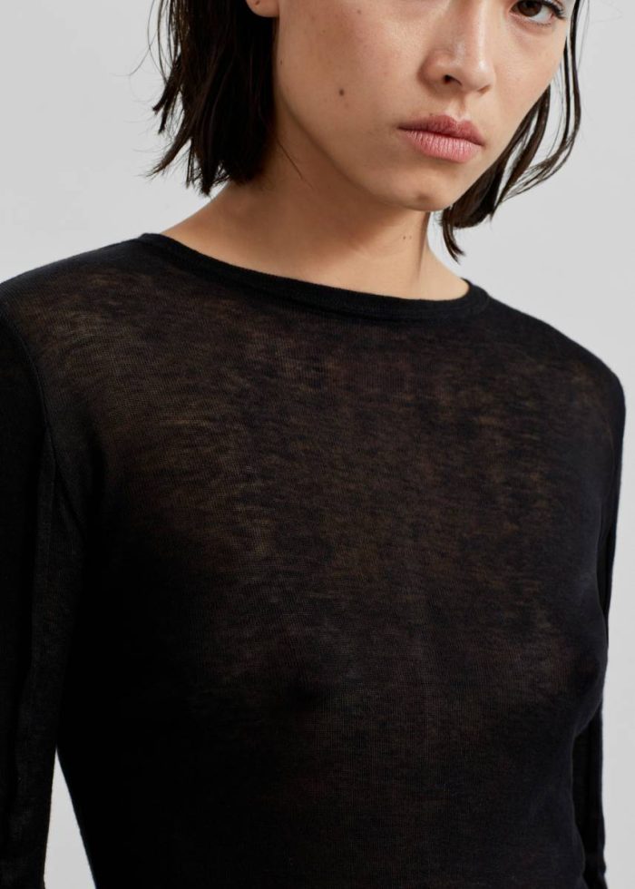 Black Tops The Frankie Shop Women Mesa Sheer Long Sleeve Tee - Black