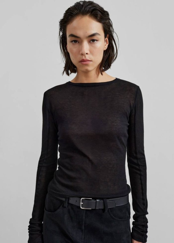 Black Tops The Frankie Shop Women Mesa Sheer Long Sleeve Tee - Black