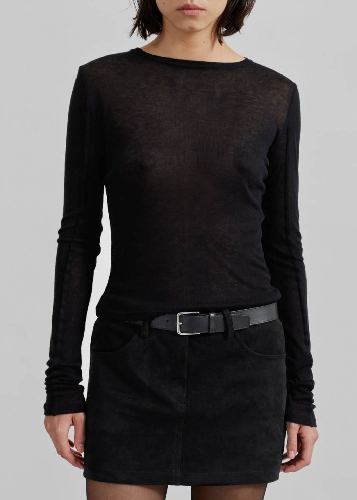 Black Tops The Frankie Shop Women Mesa Sheer Long Sleeve Tee - Black