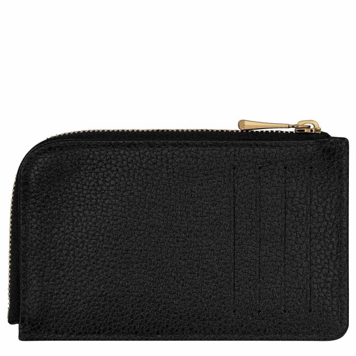 Black Women Cardholders & Coin Purses Longchamp Le Foulonné Card Holder Black - Leather
