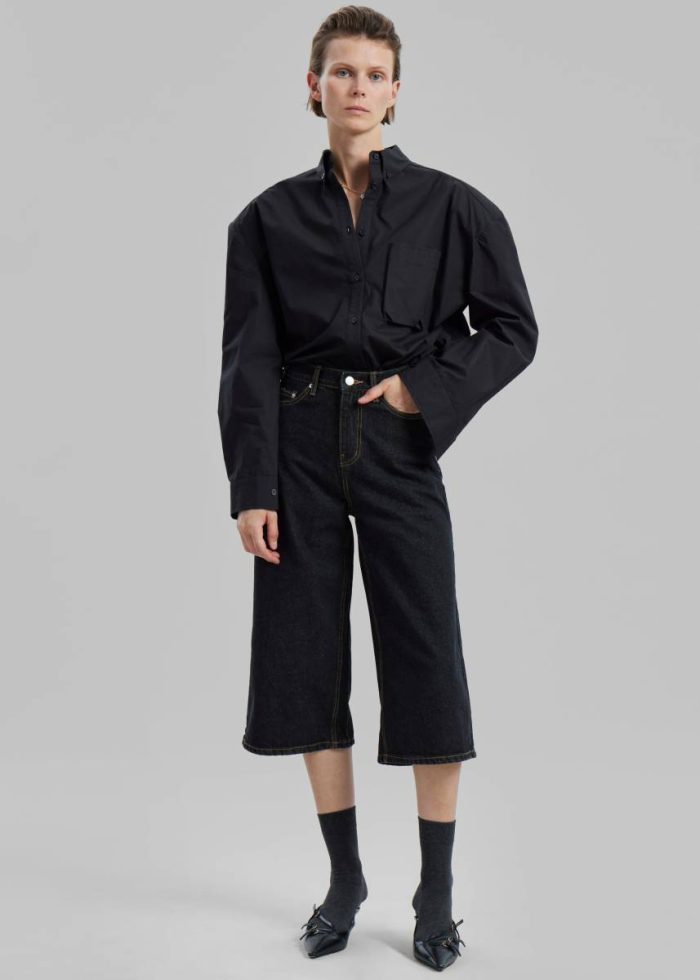 Black Women The Frankie Shop Bottoms Mari Denim Bermuda Shorts - Black Wash