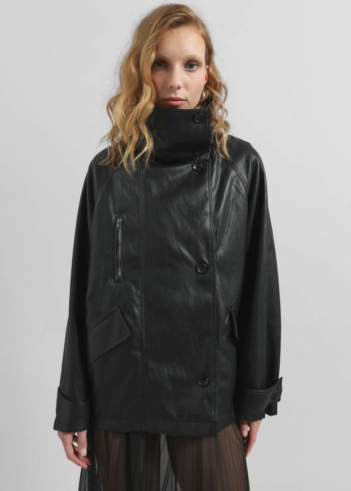 Black Women The Frankie Shop Outerwear Amunta Faux Leather Trench Jacket - Black