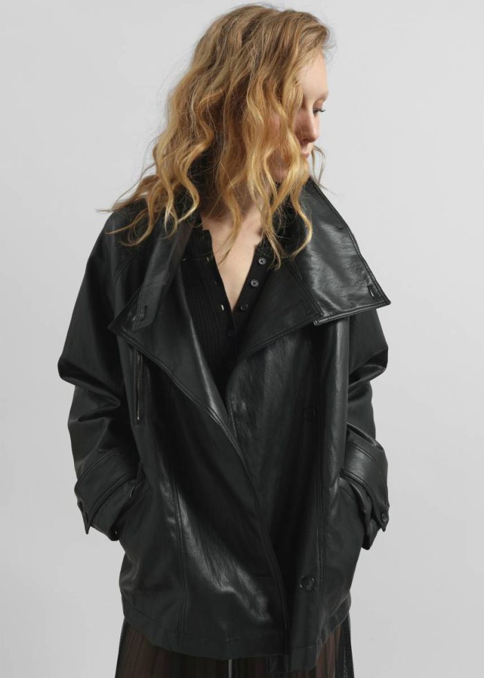 Black Women The Frankie Shop Outerwear Amunta Faux Leather Trench Jacket - Black