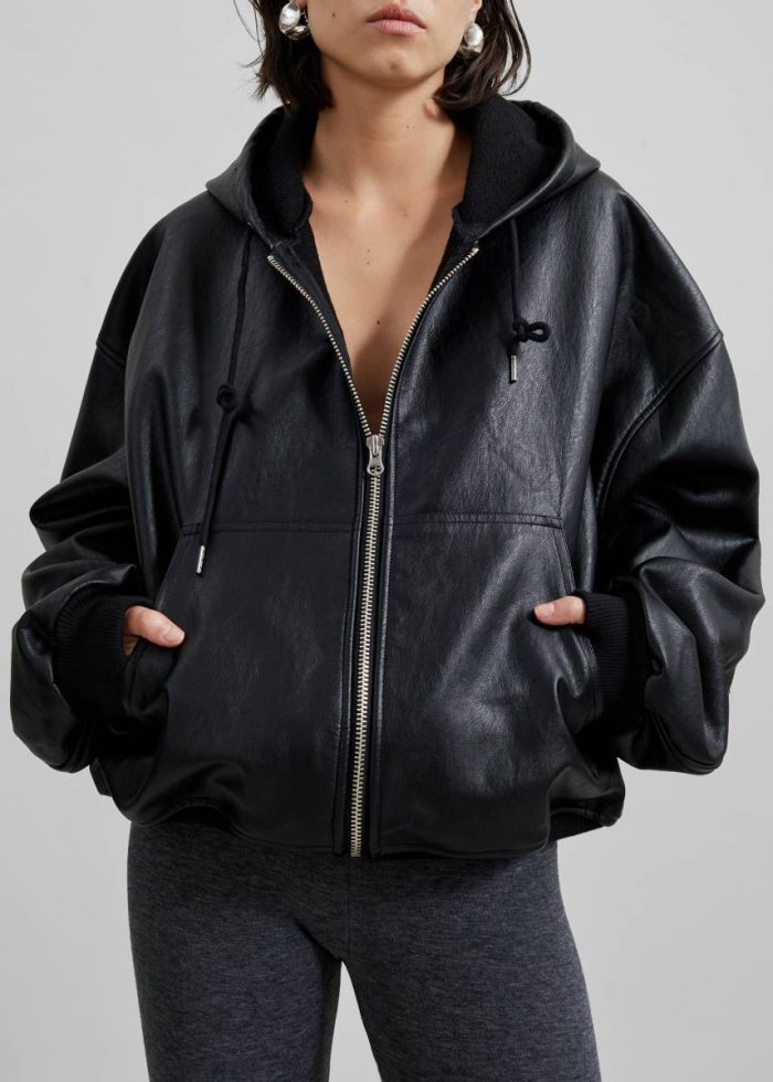 Black Women The Frankie Shop Outerwear Santiago Faux Leather Jacket - Black