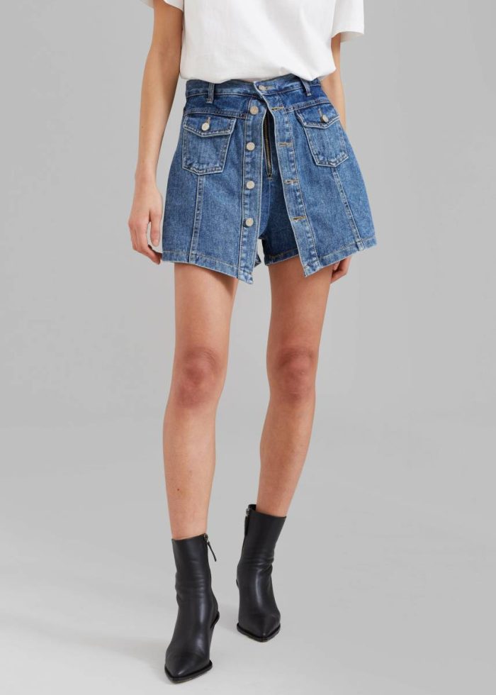 Blue Blades Denim Skort - Medium Wash Women The Frankie Shop Bottoms