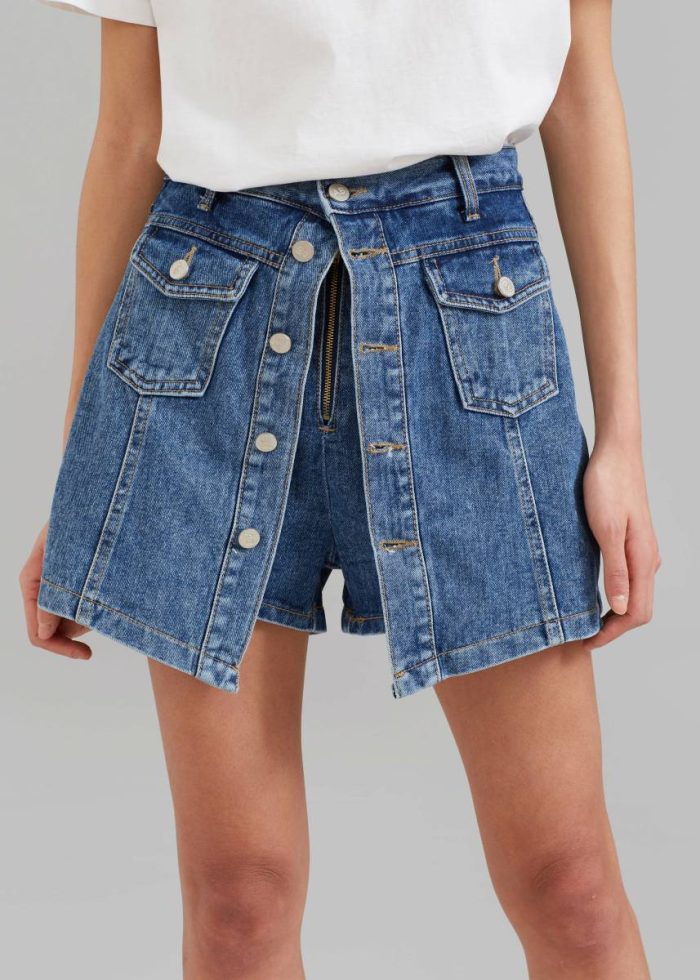 Blue Blades Denim Skort - Medium Wash Women The Frankie Shop Bottoms