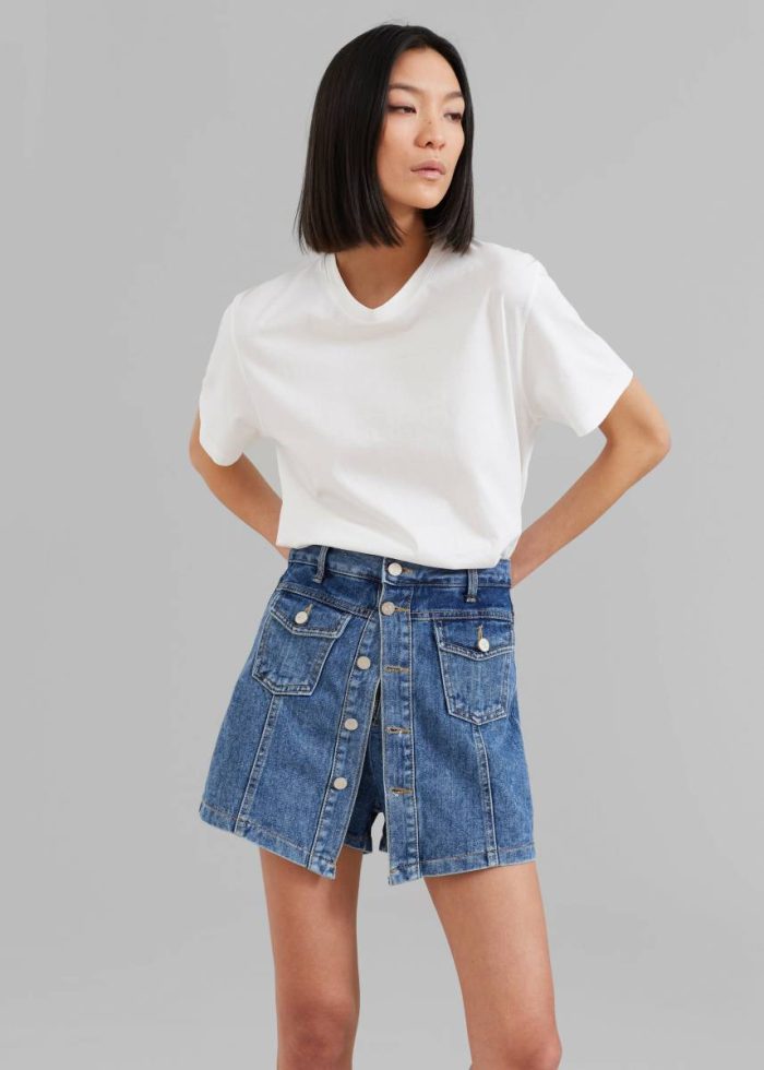 Blue Blades Denim Skort - Medium Wash Women The Frankie Shop Bottoms