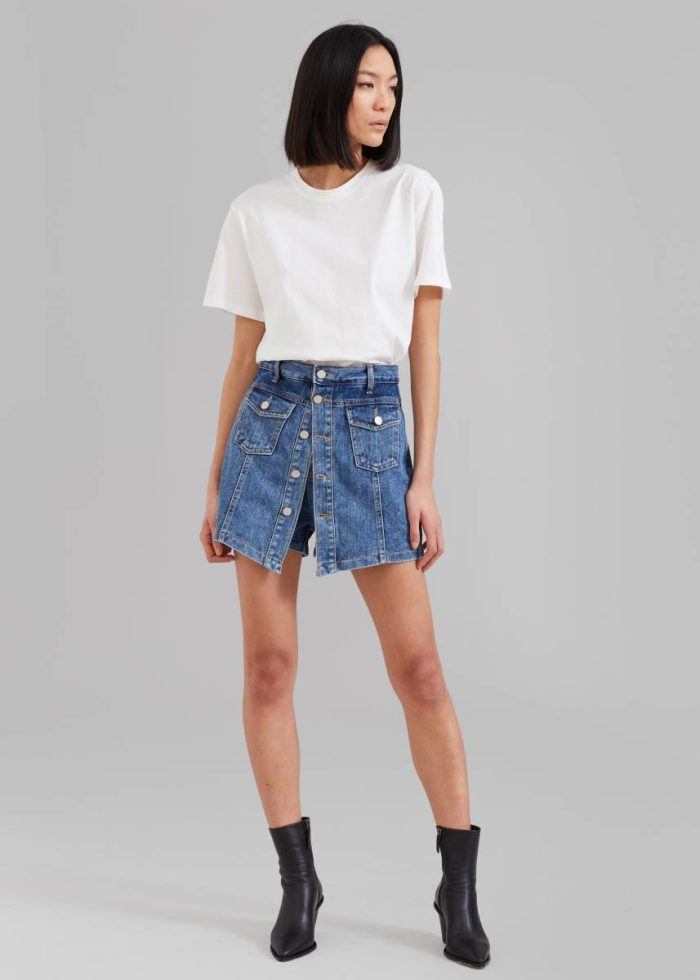 Blue Blades Denim Skort - Medium Wash Women The Frankie Shop Bottoms