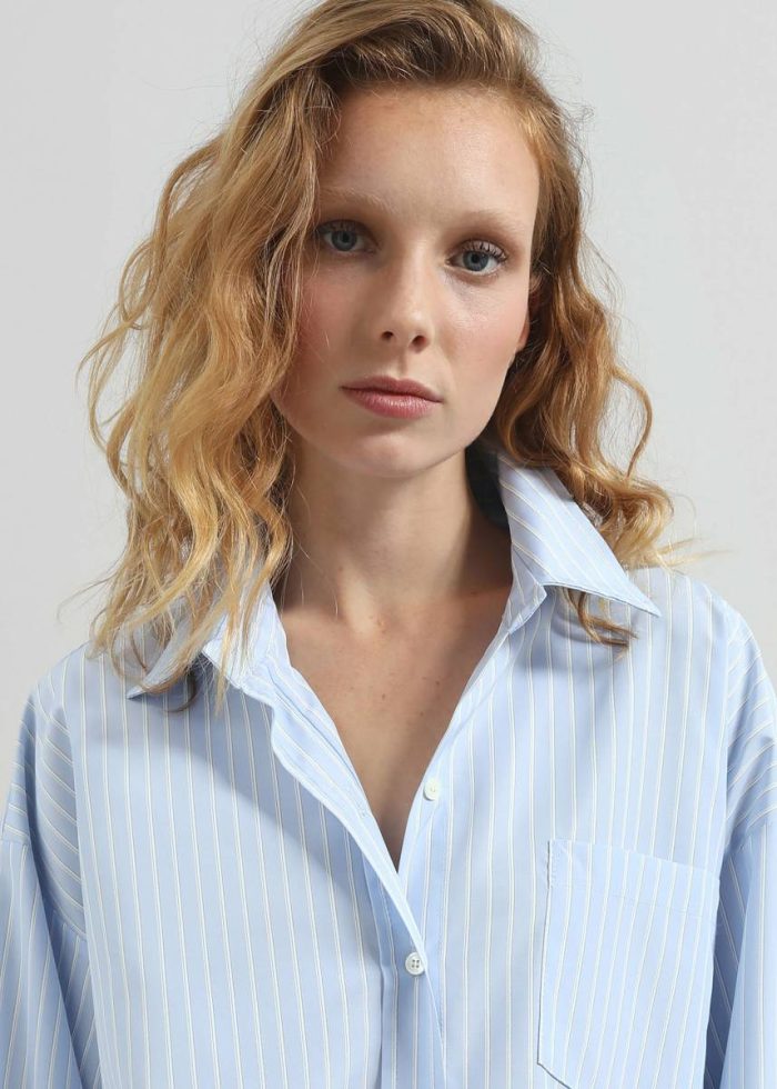 Blue Lanthe Striped Oversized Shirt - Light Blue The Frankie Shop Women Tops