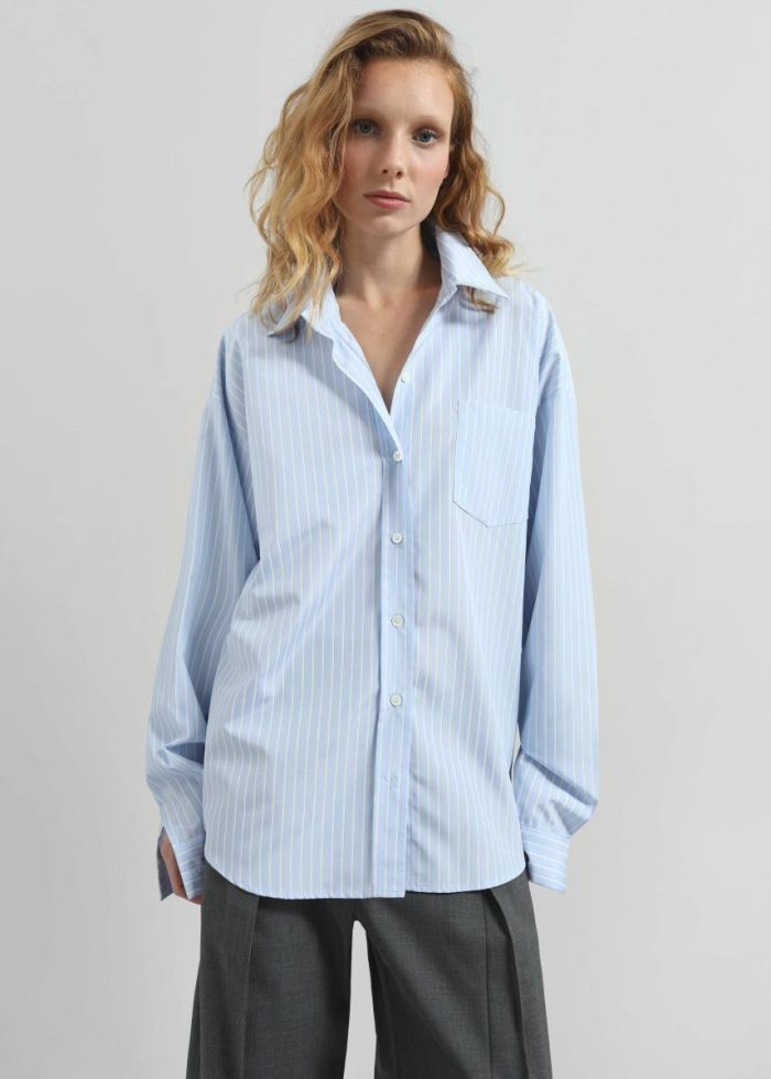 Blue Lanthe Striped Oversized Shirt - Light Blue The Frankie Shop Women Tops