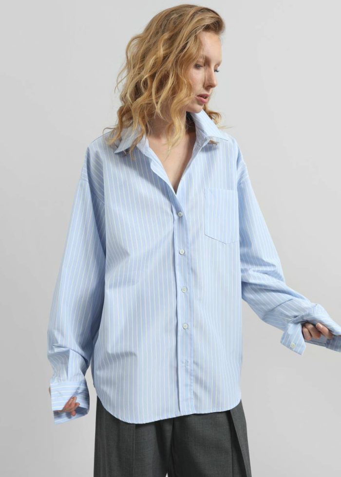 Blue Lanthe Striped Oversized Shirt - Light Blue The Frankie Shop Women Tops