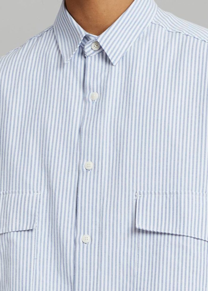 Blue Men Ethan Pocket Shirt - Blue Stripe Tops The Frankie Shop