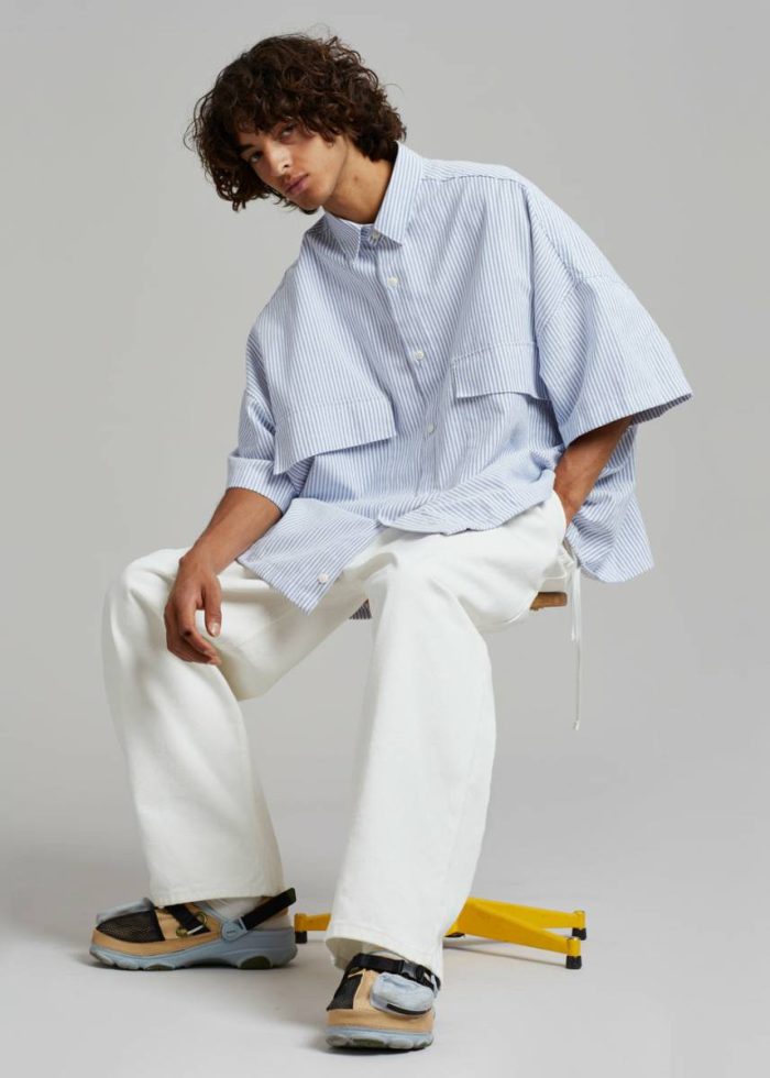 Blue Men Ethan Pocket Shirt - Blue Stripe Tops The Frankie Shop
