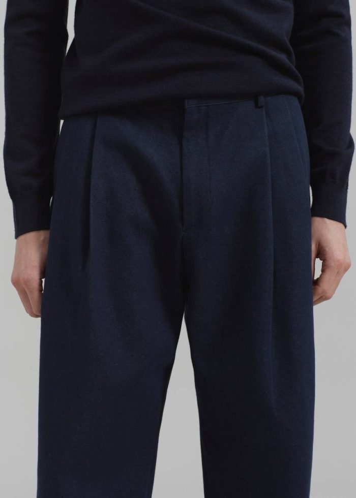 Blue Men Stephen Pleated Denim Trousers - Navy The Frankie Shop Bottoms