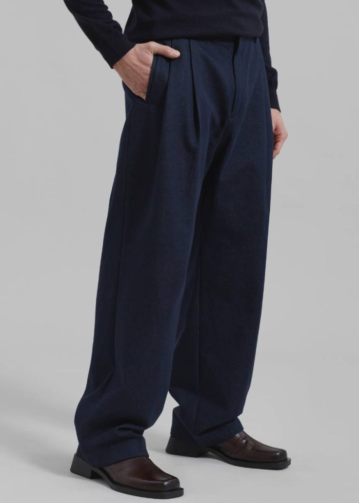 Blue Men Stephen Pleated Denim Trousers - Navy The Frankie Shop Bottoms