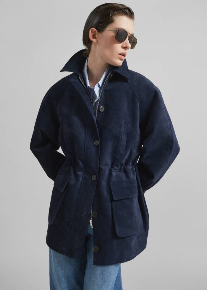 Blue Outerwear Women Kensal Suede Field Jacket - Navy The Frankie Shop