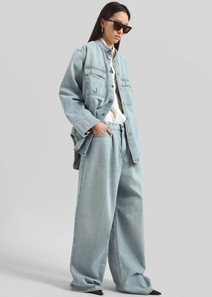 Blue The Frankie Shop Haikure Candy Pleated Wide Leg Jeans - Emerald Blue Women Bottoms