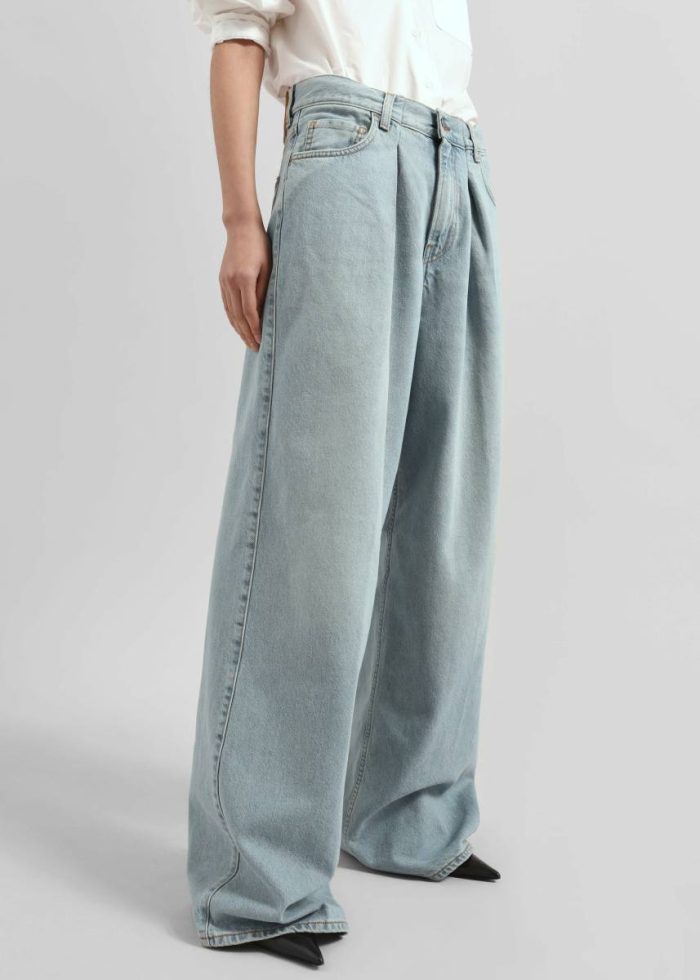Blue The Frankie Shop Haikure Candy Pleated Wide Leg Jeans - Emerald Blue Women Bottoms