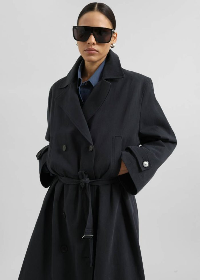 Blue Women Pello Trench Coat - Navy Outerwear The Frankie Shop