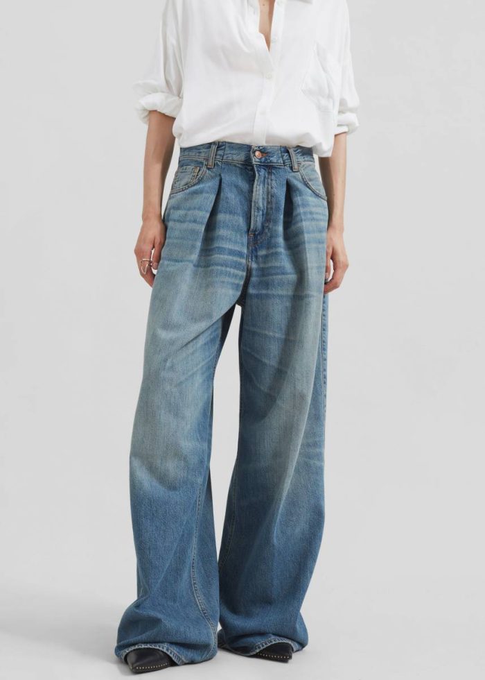 Blue Women The Frankie Shop Bottoms Haikure Candy Pleated Wide Leg Jeans - Blue Tencel