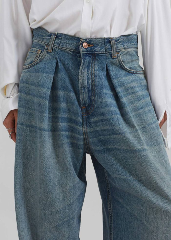 Blue Women The Frankie Shop Bottoms Haikure Candy Pleated Wide Leg Jeans - Blue Tencel