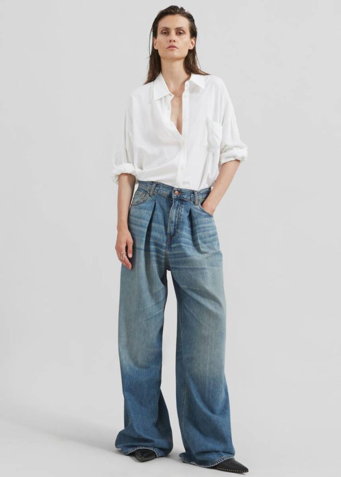 Blue Women The Frankie Shop Bottoms Haikure Candy Pleated Wide Leg Jeans - Blue Tencel