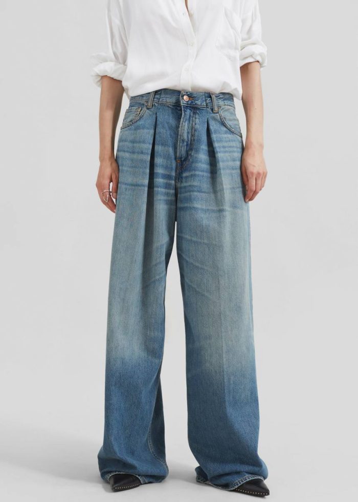 Blue Women The Frankie Shop Bottoms Haikure Candy Pleated Wide Leg Jeans - Blue Tencel