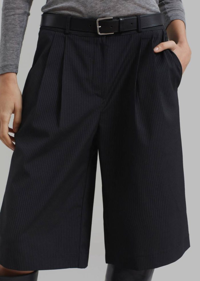 Bottoms Black Wilma Pleated Bermuda Shorts - Black Pinstripe Women The Frankie Shop