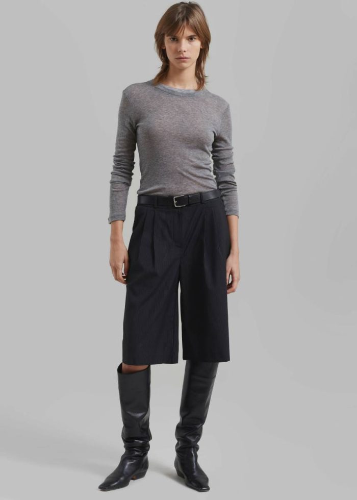 Bottoms Black Wilma Pleated Bermuda Shorts - Black Pinstripe Women The Frankie Shop