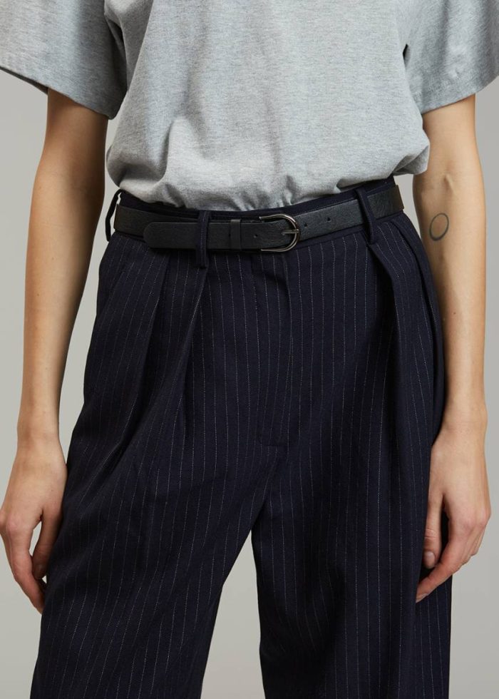 Bottoms Blue Tansy Pleated Trousers - Navy Pinstripe The Frankie Shop Women