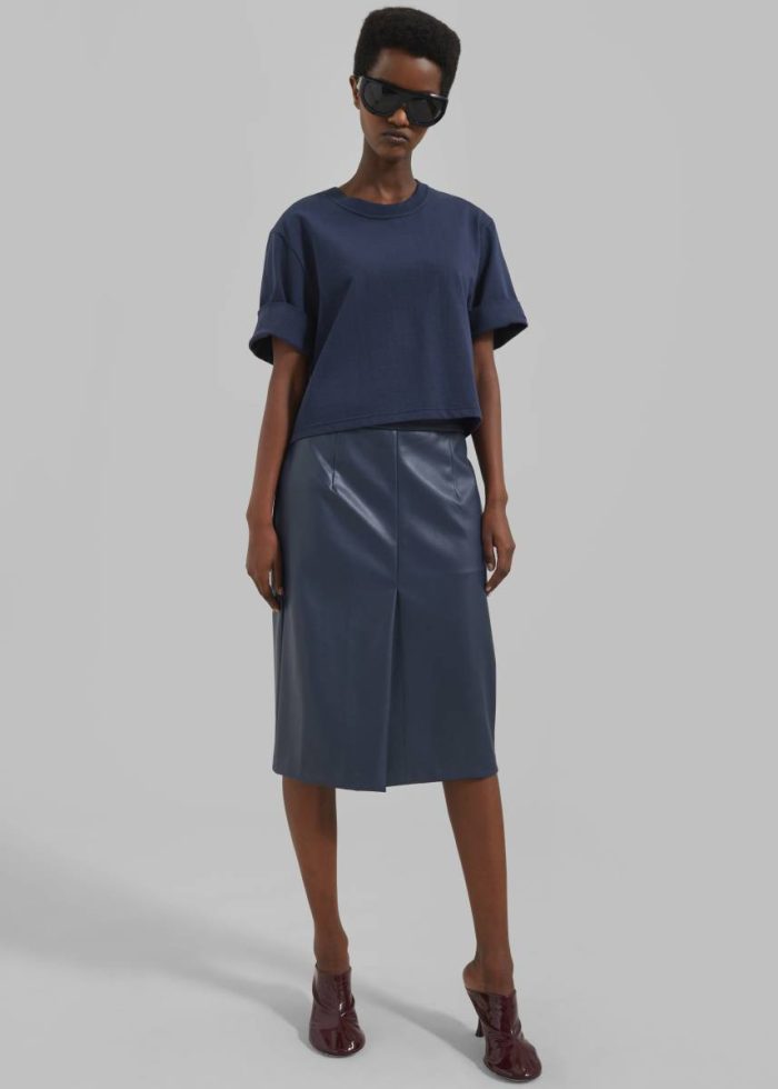 Bottoms Brooklyn Faux Leather Midi Skirt - Navy Blue The Frankie Shop Women