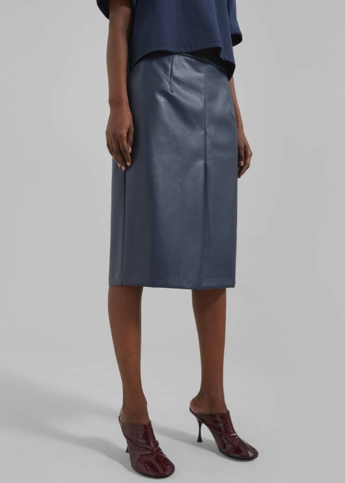 Bottoms Brooklyn Faux Leather Midi Skirt - Navy Blue The Frankie Shop Women