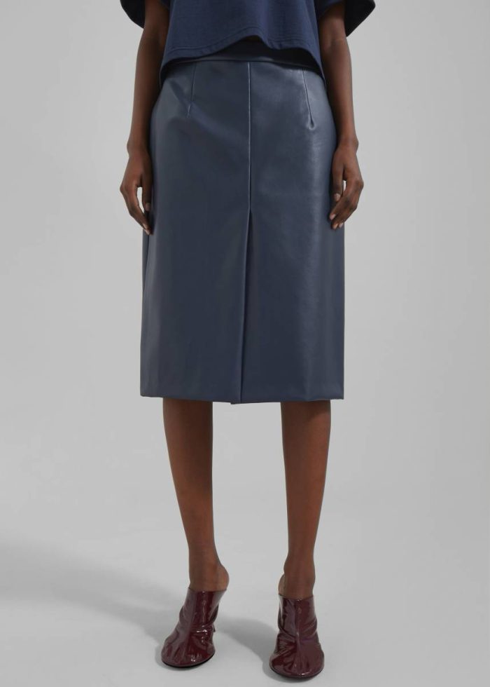Bottoms Brooklyn Faux Leather Midi Skirt - Navy Blue The Frankie Shop Women