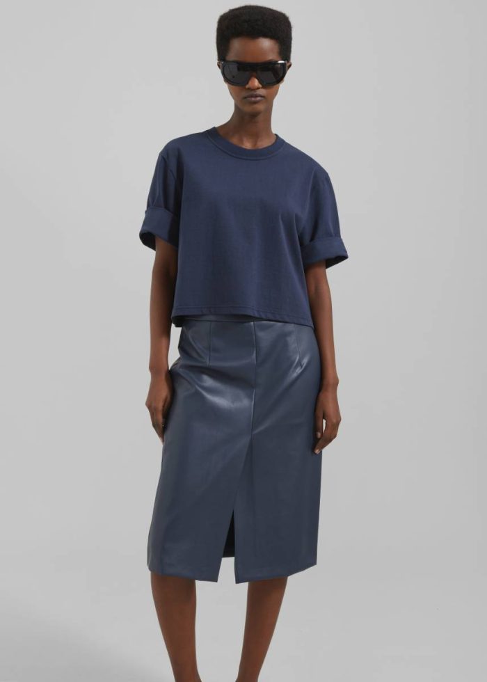 Bottoms Brooklyn Faux Leather Midi Skirt - Navy Blue The Frankie Shop Women