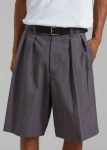 Bottoms Grey Dash Pleated Bermuda Shorts - Grey Stripe Men The Frankie Shop