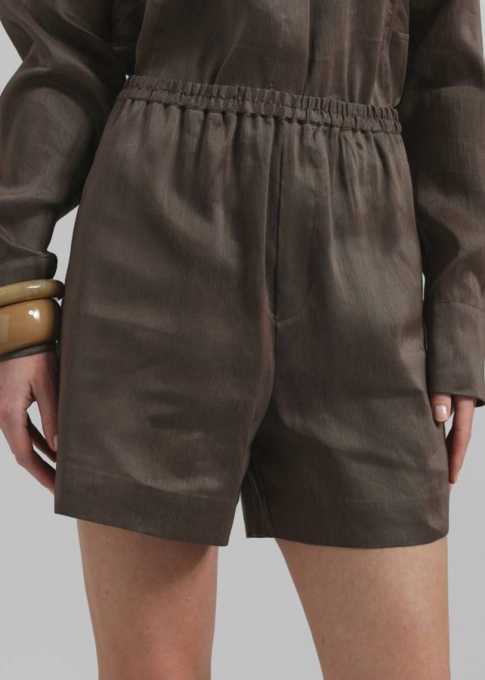 Bottoms Loulou Studio Adonia Elastic Waistband Shorts - Deep Taupe Brown Women The Frankie Shop