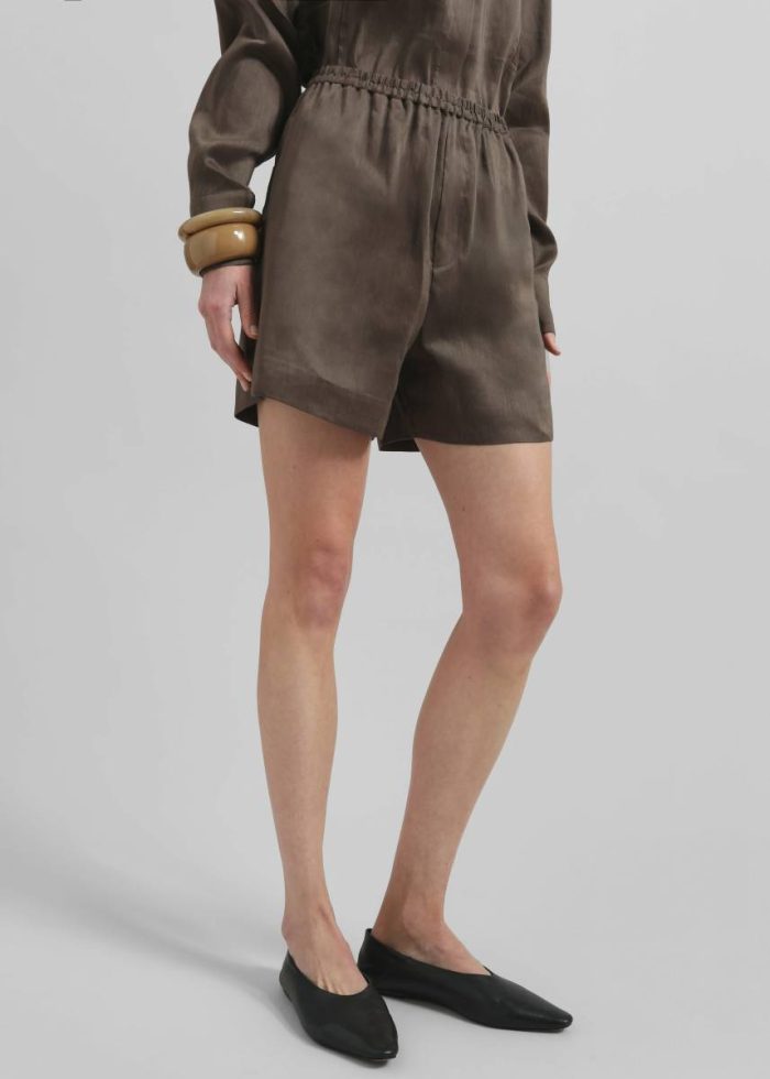 Bottoms Loulou Studio Adonia Elastic Waistband Shorts - Deep Taupe Brown Women The Frankie Shop
