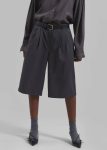 Bottoms The Frankie Shop Women Grey Wilma Pleated Bermuda Shorts - Charcoal