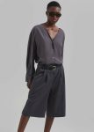 Bottoms The Frankie Shop Women Grey Wilma Pleated Bermuda Shorts - Charcoal