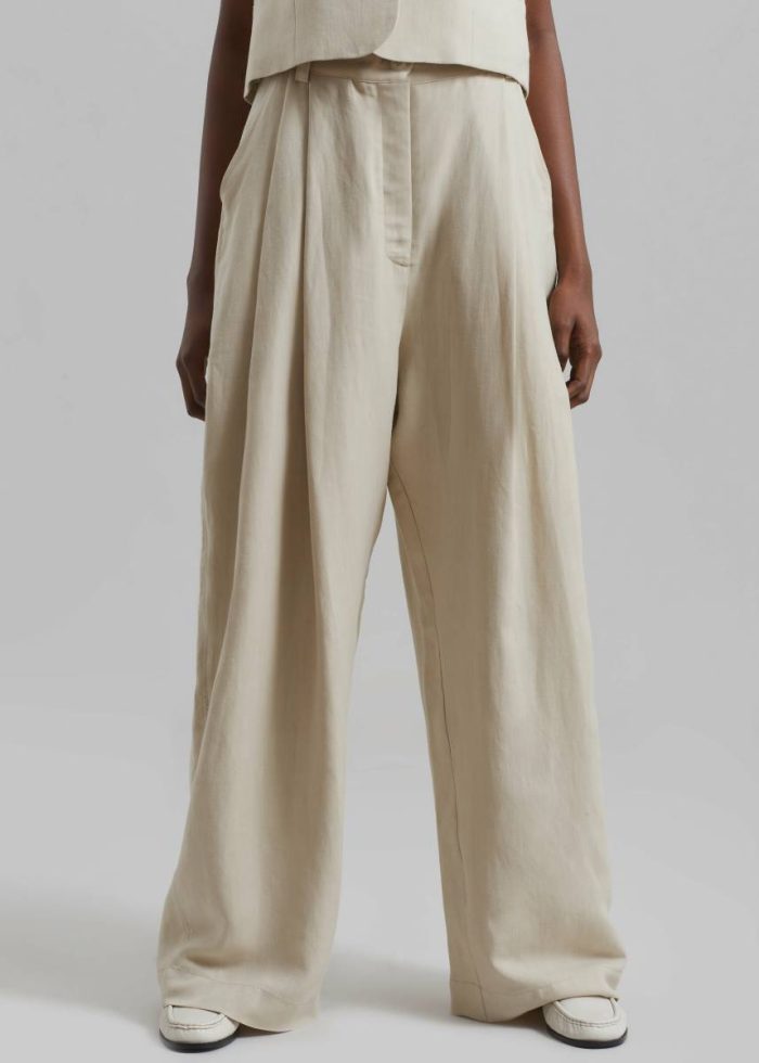 Bottoms Women Beige Piper Pleated Trousers - Beige The Frankie Shop
