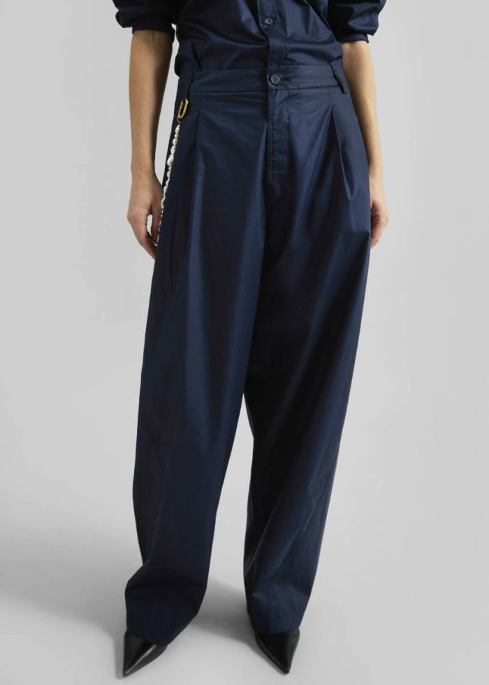 Bottoms Women Darkpark Phebe Pearl Adorned Wide-Leg Pants - Blue Navy Blue The Frankie Shop
