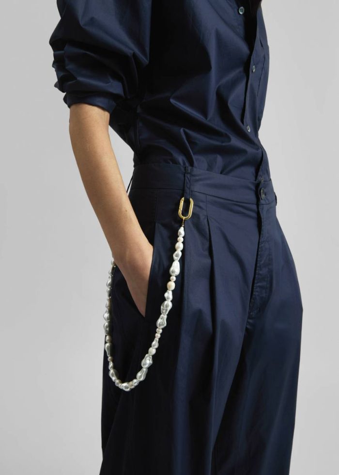 Bottoms Women Darkpark Phebe Pearl Adorned Wide-Leg Pants - Blue Navy Blue The Frankie Shop