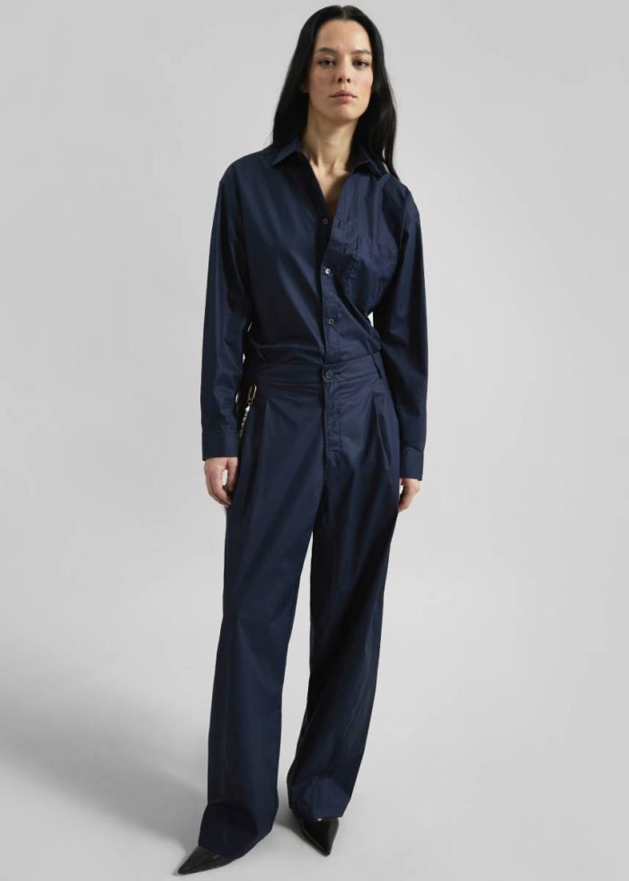 Bottoms Women Darkpark Phebe Pearl Adorned Wide-Leg Pants - Blue Navy Blue The Frankie Shop