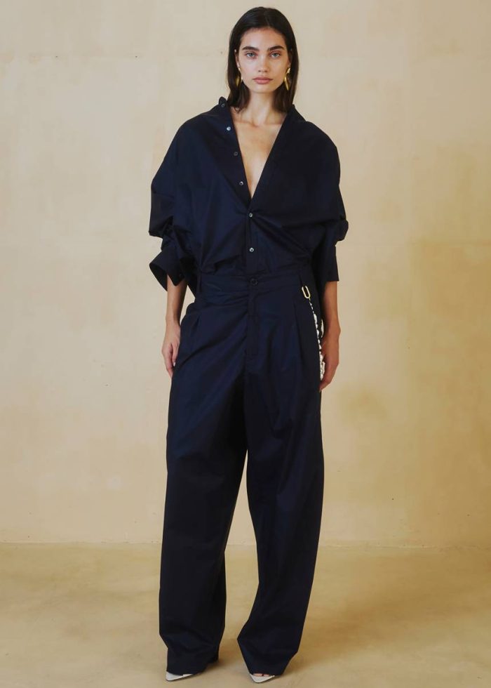 Bottoms Women Darkpark Phebe Pearl Adorned Wide-Leg Pants - Blue Navy Blue The Frankie Shop